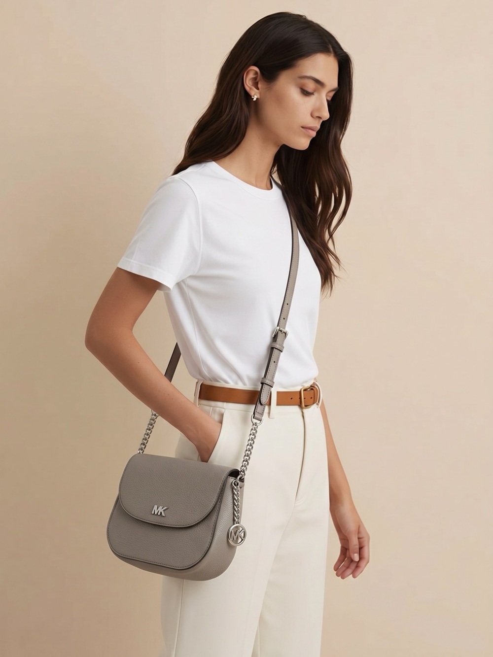 Michael Kors Pebbled Leather Crossbody in Taupe